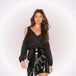 L’Academie see through cold shoulder long sleeve glitter blouse | Sz S, NWT